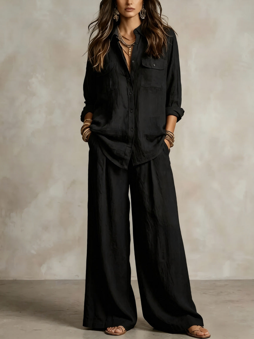 Women’s Button Front Shirt & Wide Leg Pants Set