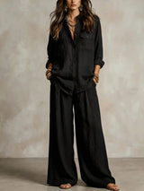 Women’s Button Front Shirt & Wide Leg Pants Set