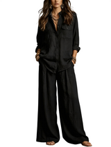 Women’s Button Front Shirt & Wide Leg Pants Set