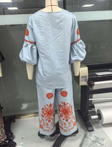 Women’s Floral Embroidered Balloon Sleeve Pants Set