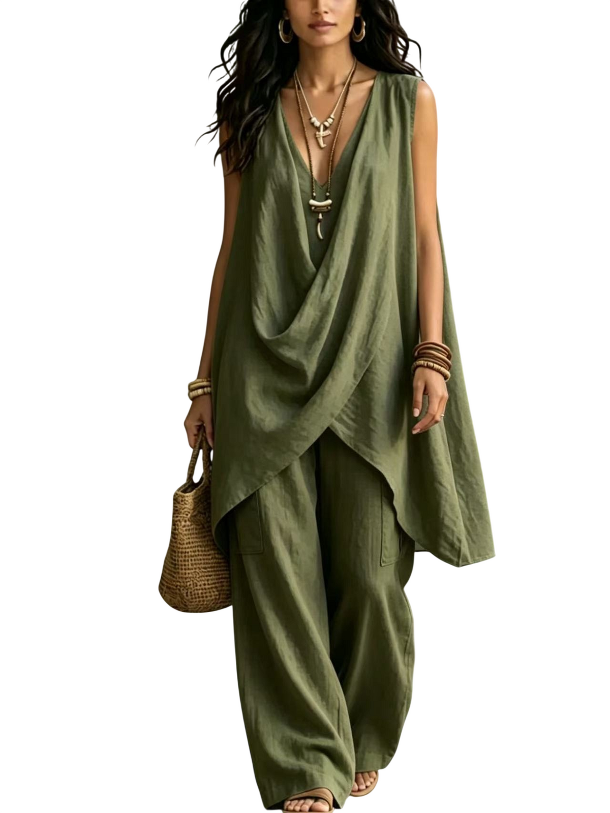 Women’s Draped Sleeveless Tunic & Wide Leg Set