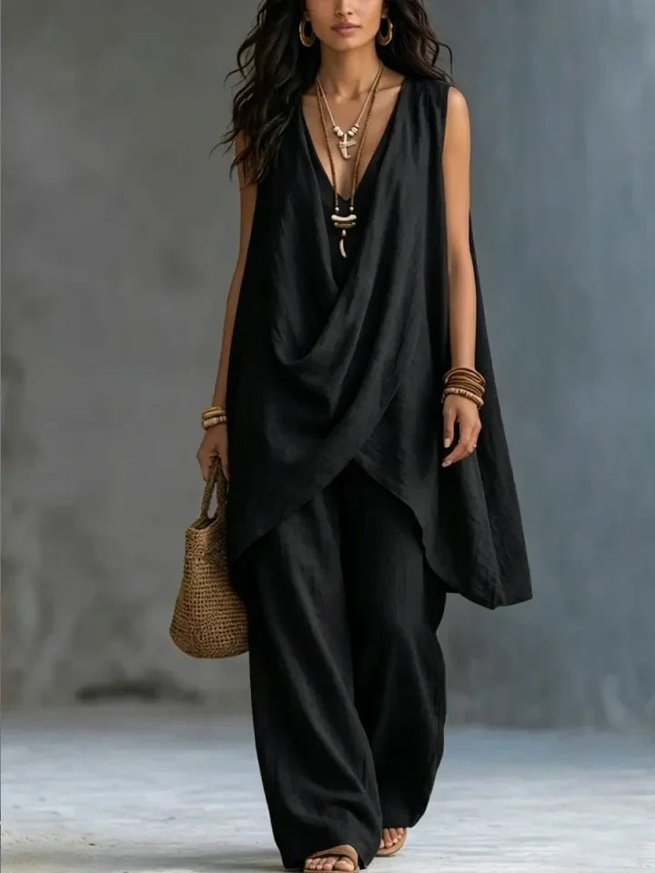 Women’s Draped Sleeveless Tunic & Wide Leg Set