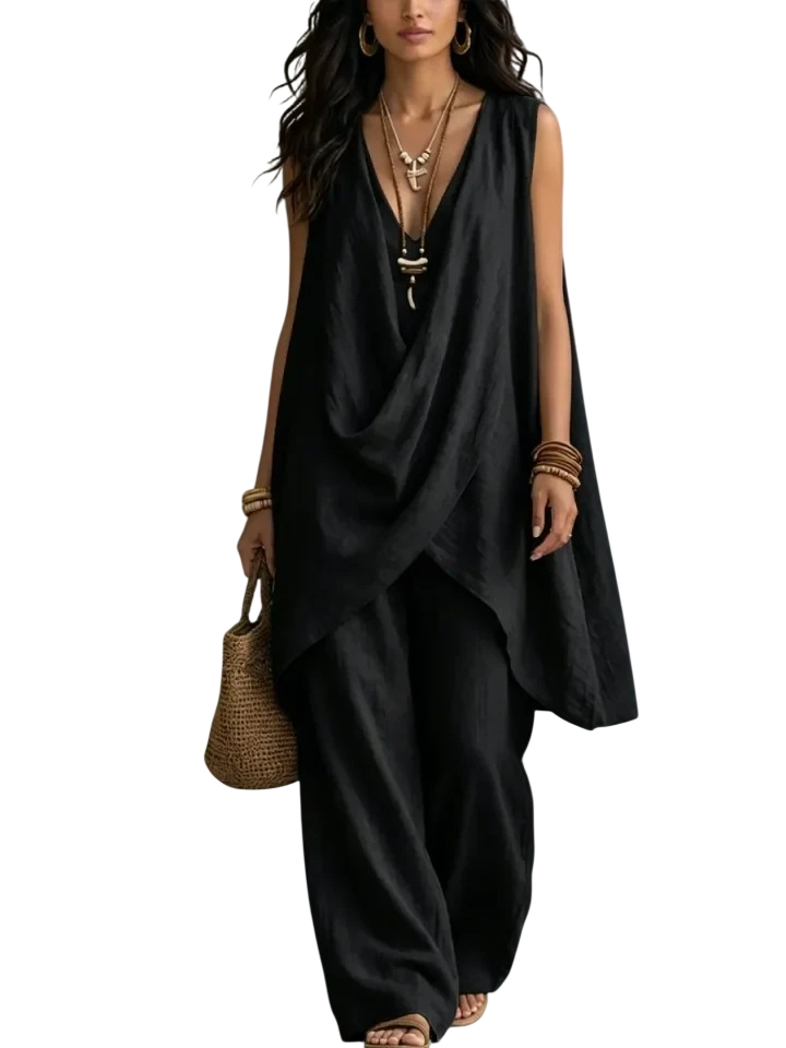 Women’s Draped Sleeveless Tunic & Wide Leg Set