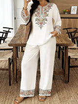 Women’s Embroidered Tunic & Wide Leg Pants Set