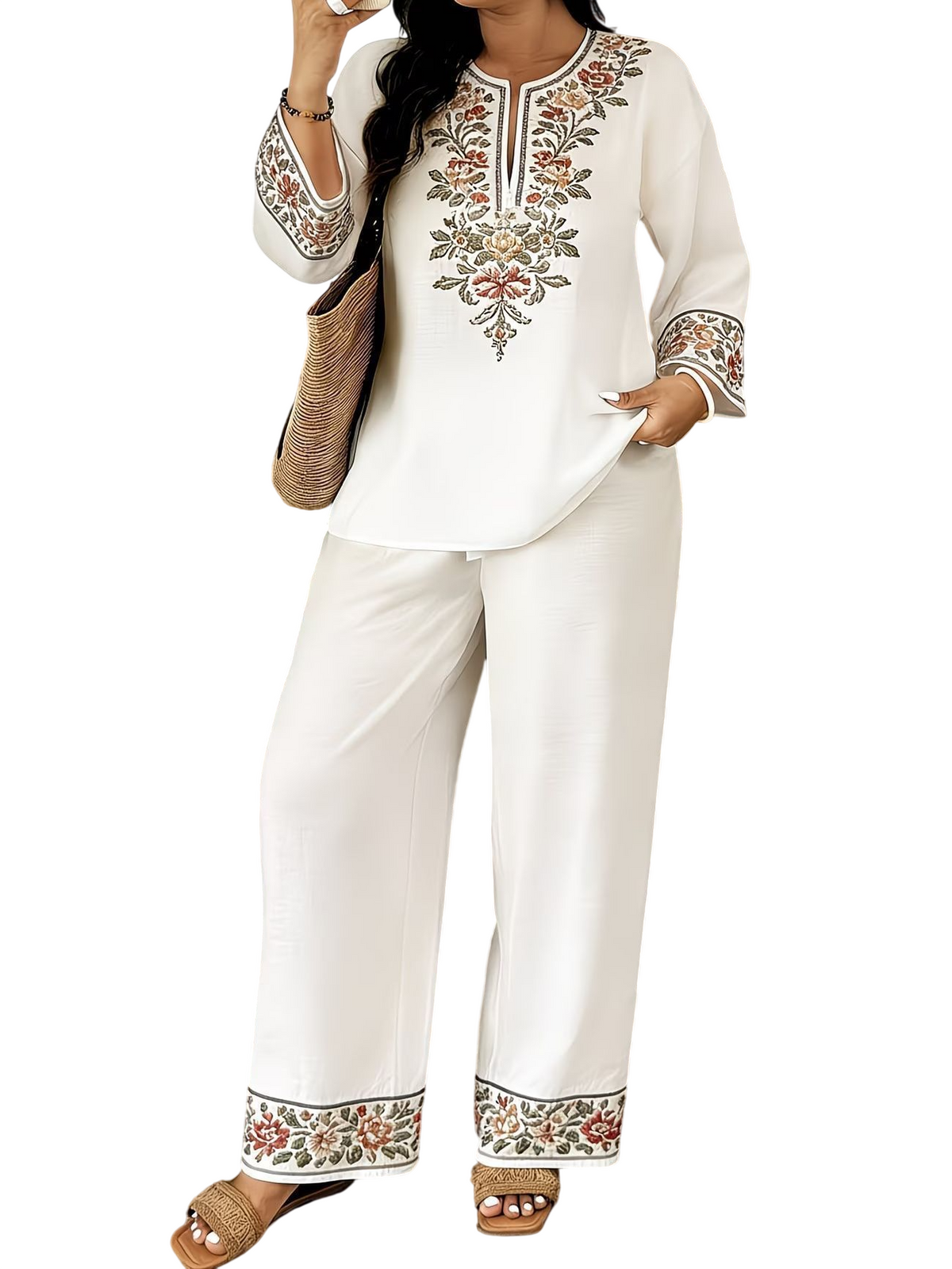 Women’s Embroidered Tunic & Wide Leg Pants Set