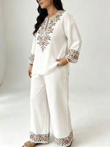Women’s Embroidered Tunic & Wide Leg Pants Set