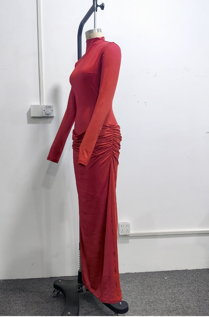 Women’s High Neck Ruched Bodycon Maxi Dress