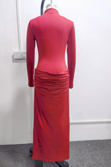 Women’s High Neck Ruched Bodycon Maxi Dress