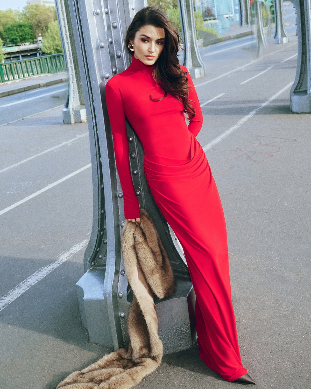Women’s High Neck Ruched Bodycon Maxi Dress
