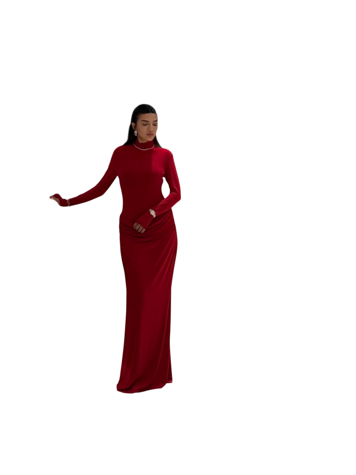Women’s High Neck Ruched Bodycon Maxi Dress