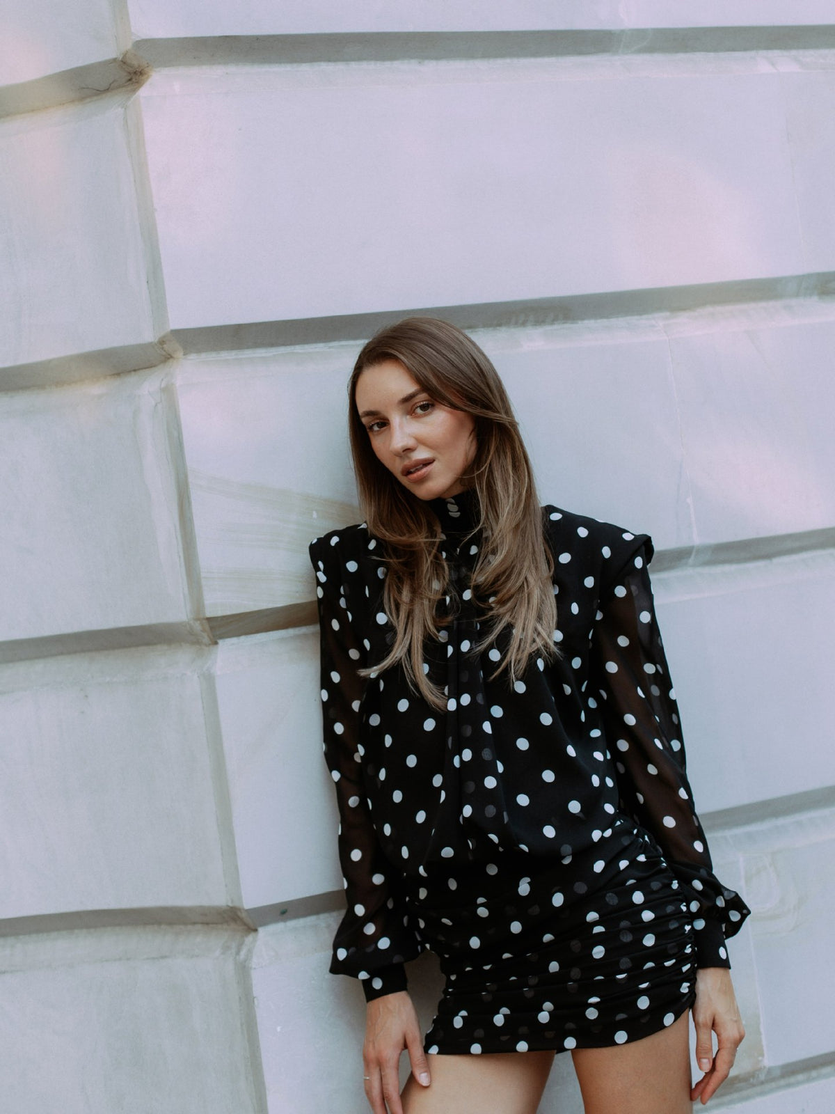 Women’s High Neck Polka Dot Mini Dress