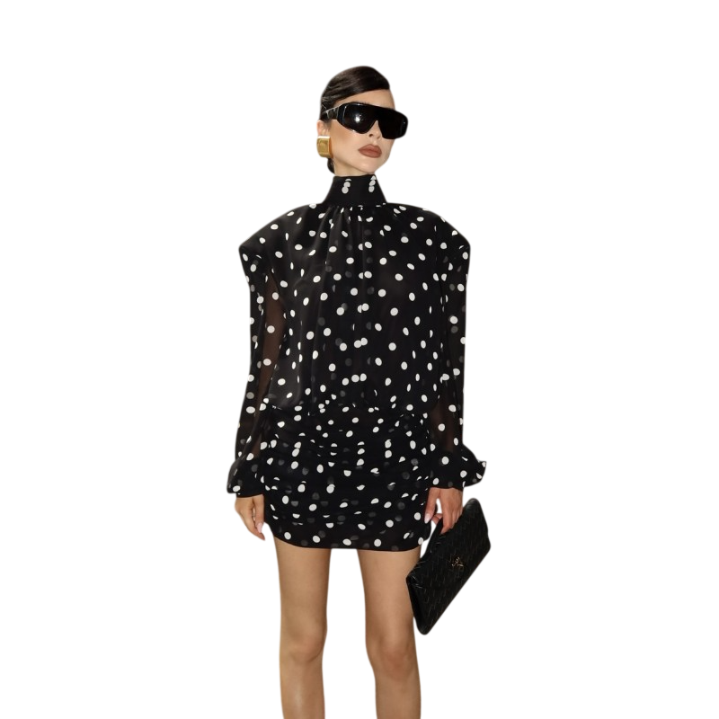 Women’s High Neck Polka Dot Mini Dress