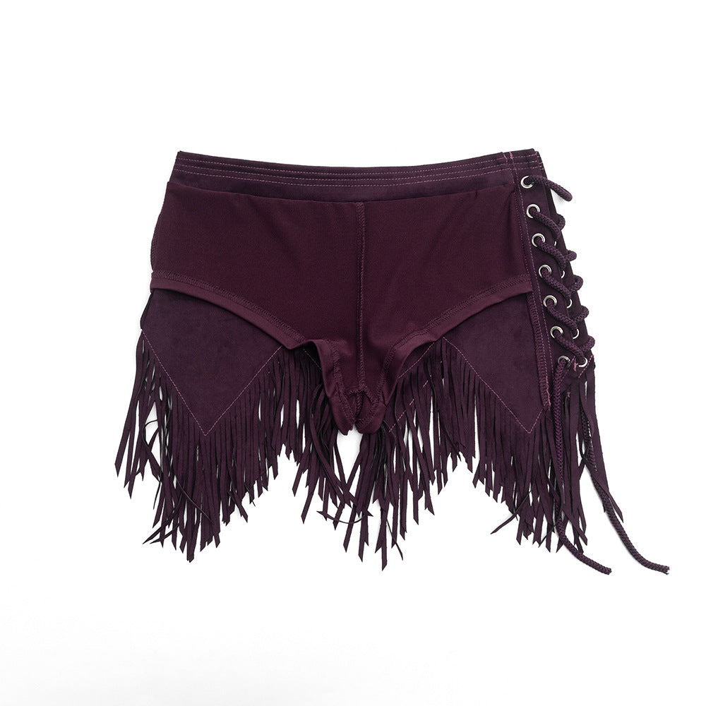 Women’s Lace-Up Fringe Mini Skirt