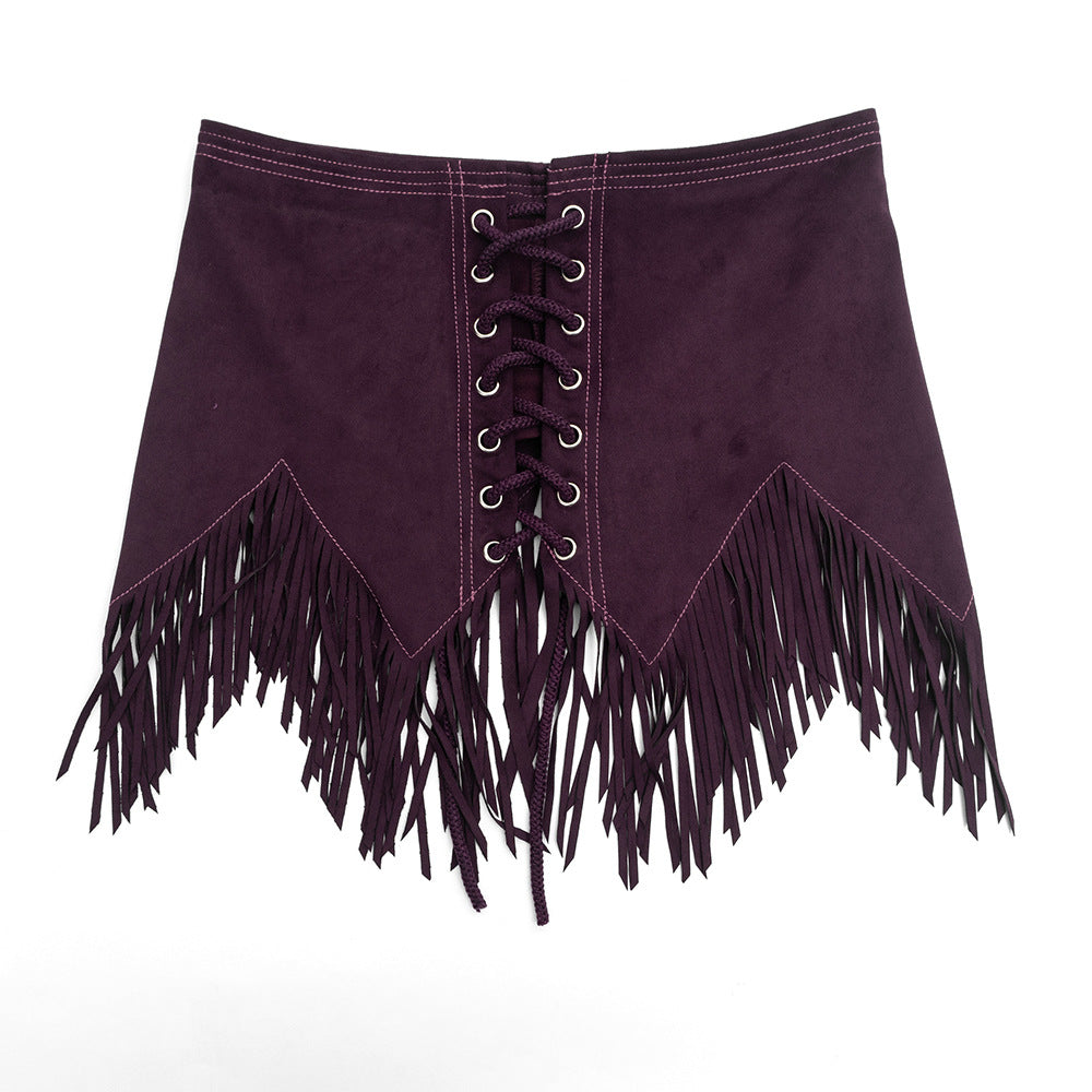 Women’s Lace-Up Fringe Mini Skirt