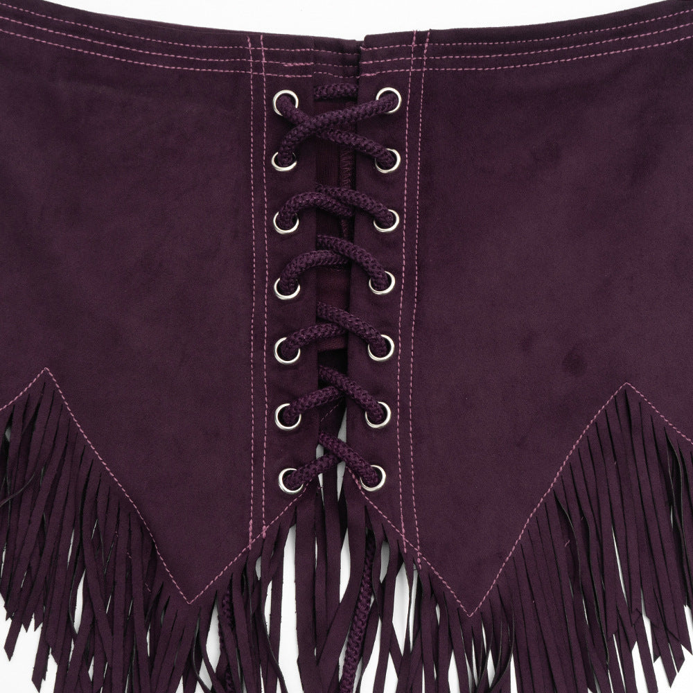 Women’s Lace-Up Fringe Mini Skirt