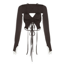 Women’s Cutout Ruched Halter Long Sleeve Top