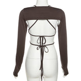 Women’s Cutout Ruched Halter Long Sleeve Top