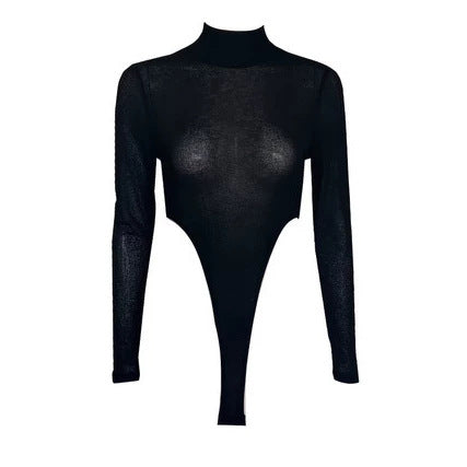 Women’s Sheer High Neck Long Sleeve Romper