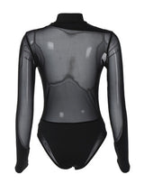 Women’s Sheer Cutout High Neck Long Sleeve Romper