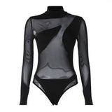Women’s Sheer Cutout High Neck Long Sleeve Romper