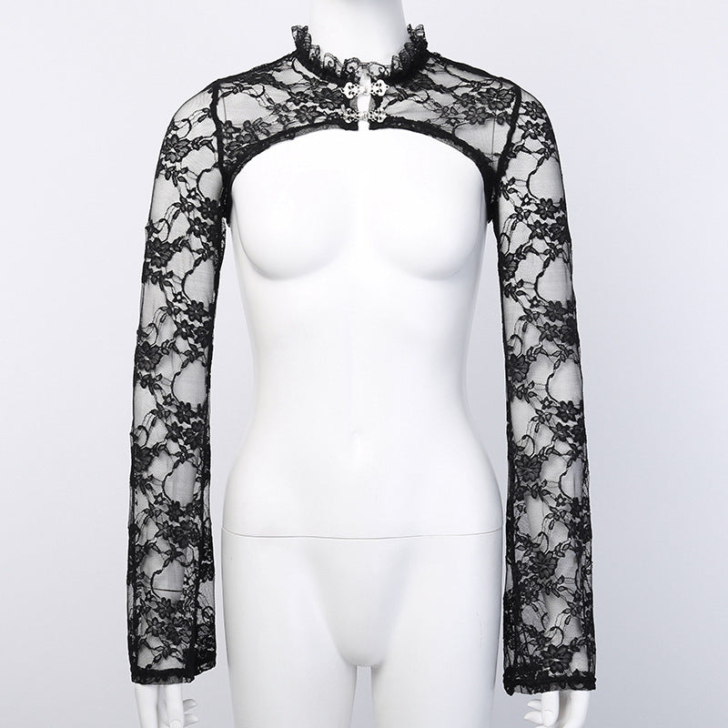 Women’s Floral Lace Mock Neck Crop Top