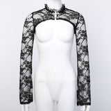 Women’s Floral Lace Mock Neck Crop Top