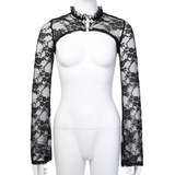 Women’s Floral Lace Mock Neck Crop Top