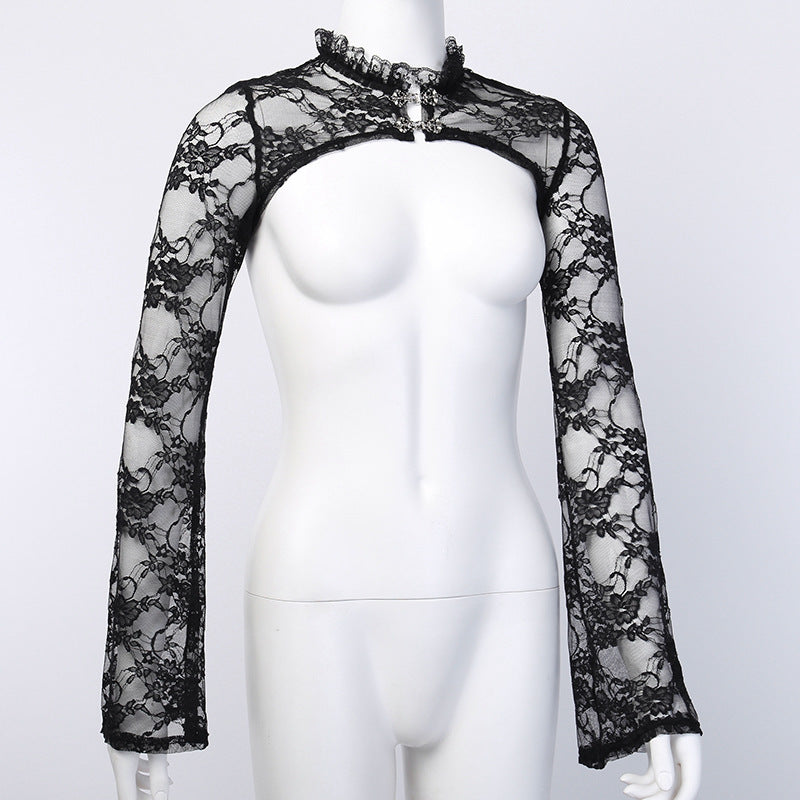 Women’s Floral Lace Mock Neck Crop Top