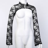 Women’s Floral Lace Mock Neck Crop Top