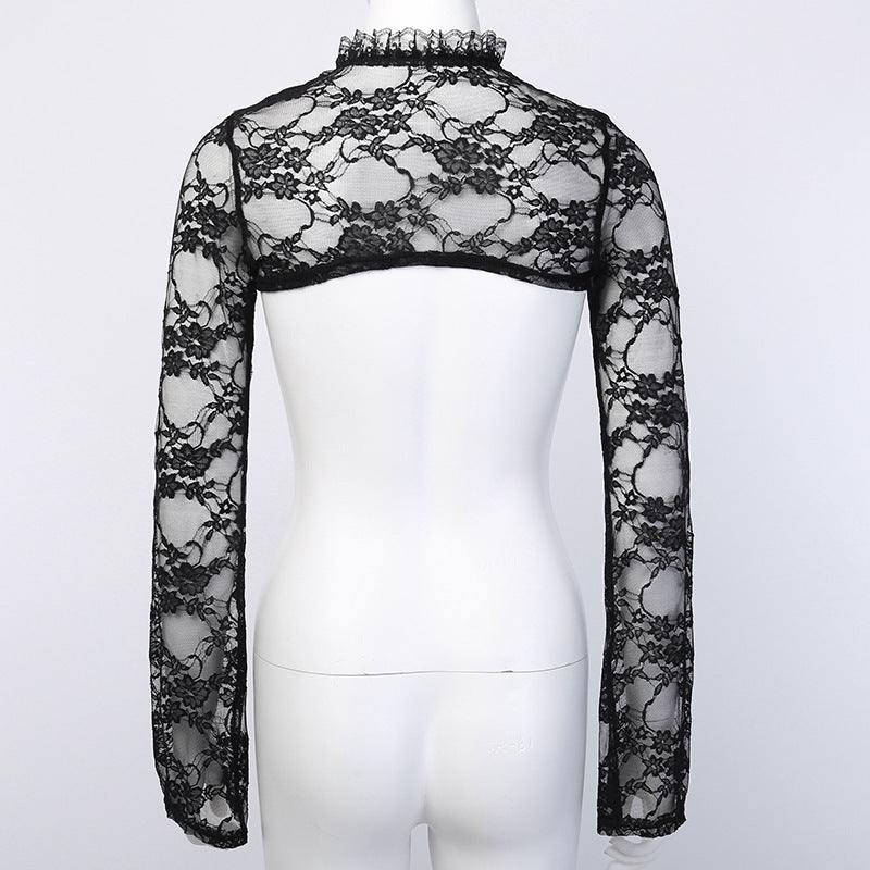 Women’s Floral Lace Mock Neck Crop Top