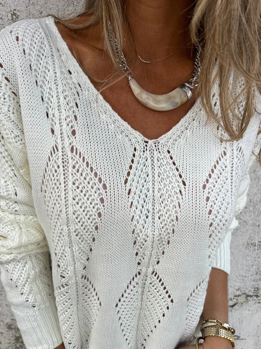Open-Knit V-Neck Top