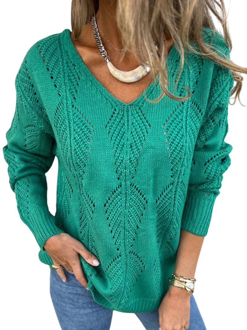Open-Knit V-Neck Top