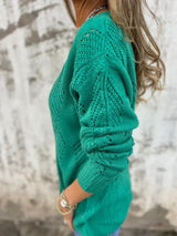 Open-Knit V-Neck Top