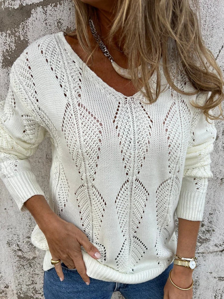 Open-Knit V-Neck Top