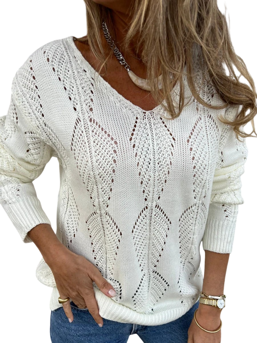 Open-Knit V-Neck Top