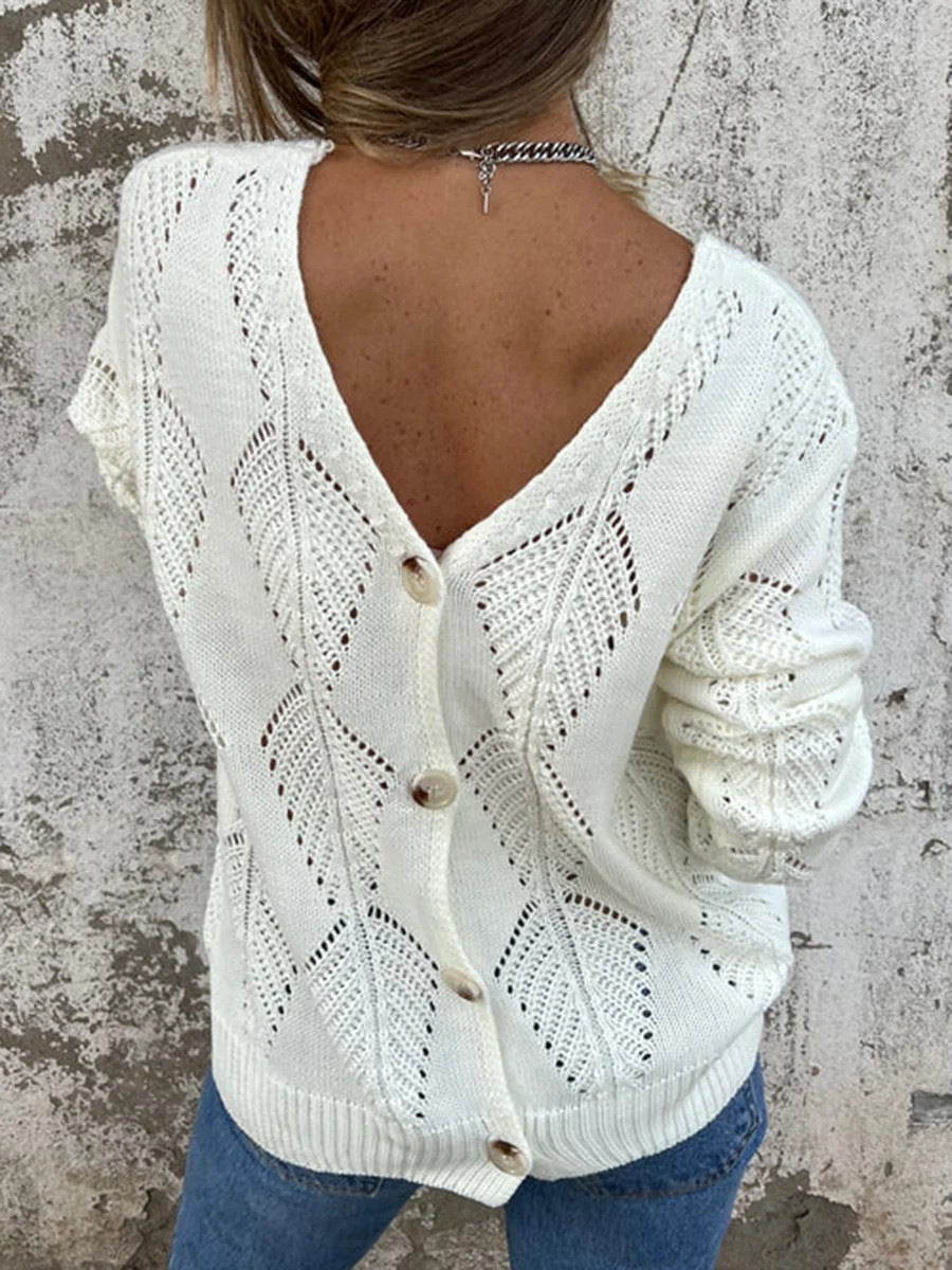 Open-Knit V-Neck Top