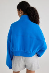 Blue Cropped Quarter-Zip Pullover Top