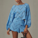 Women’s  Eyelet Blouse and Shorts Set