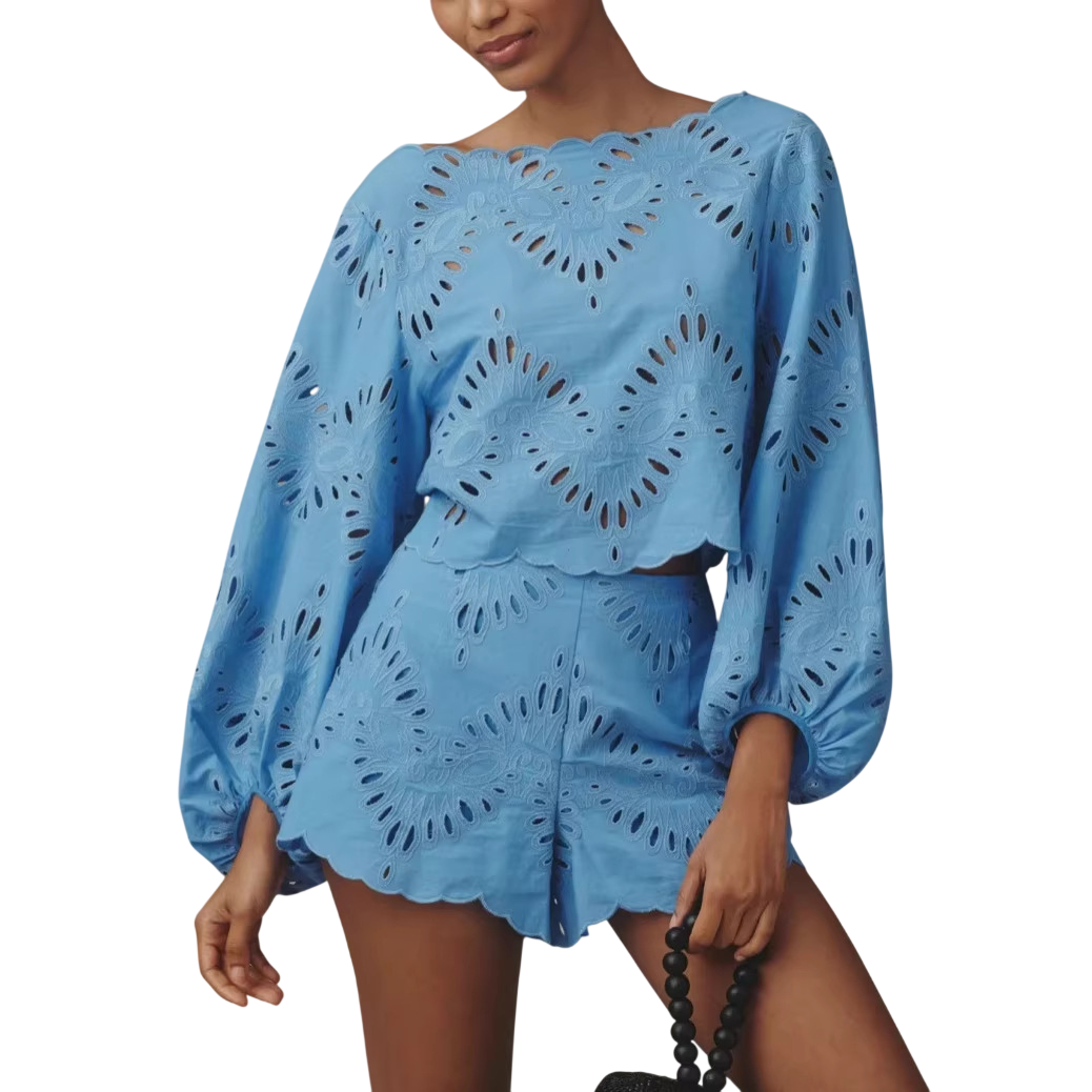 Women’s  Eyelet Blouse and Shorts Set
