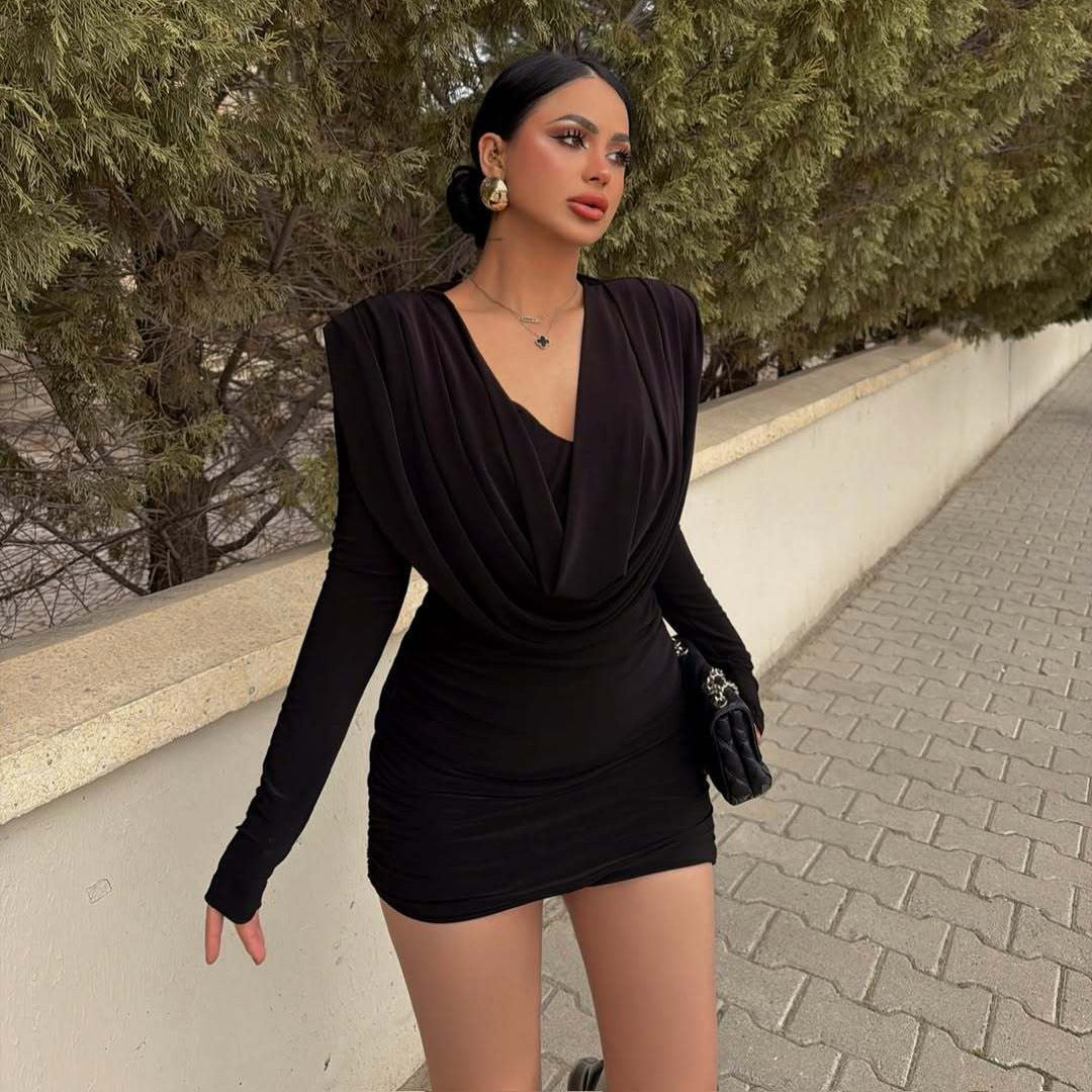 Women’s  Cowl-Neck Long-Sleeve Mini Dress