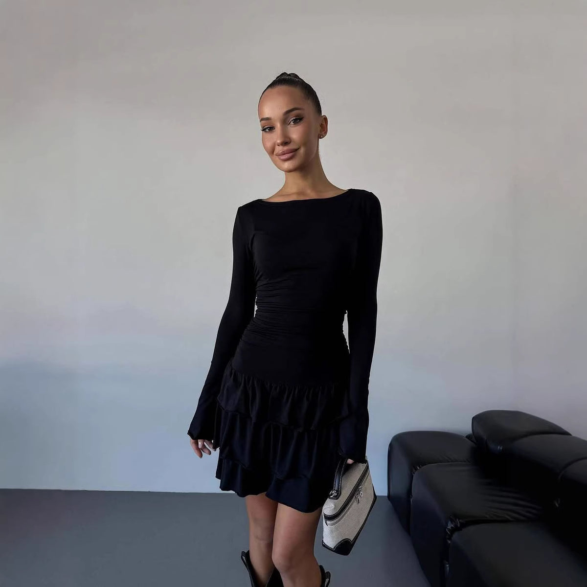 Women’s  Long-Sleeve Tiered Mini Dress