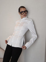 Women's White Button Front Long Sleeve Top