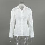 Women's White Button Front Long Sleeve Top