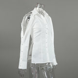 Women's White Button Front Long Sleeve Top