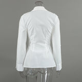 Women's White Button Front Long Sleeve Top
