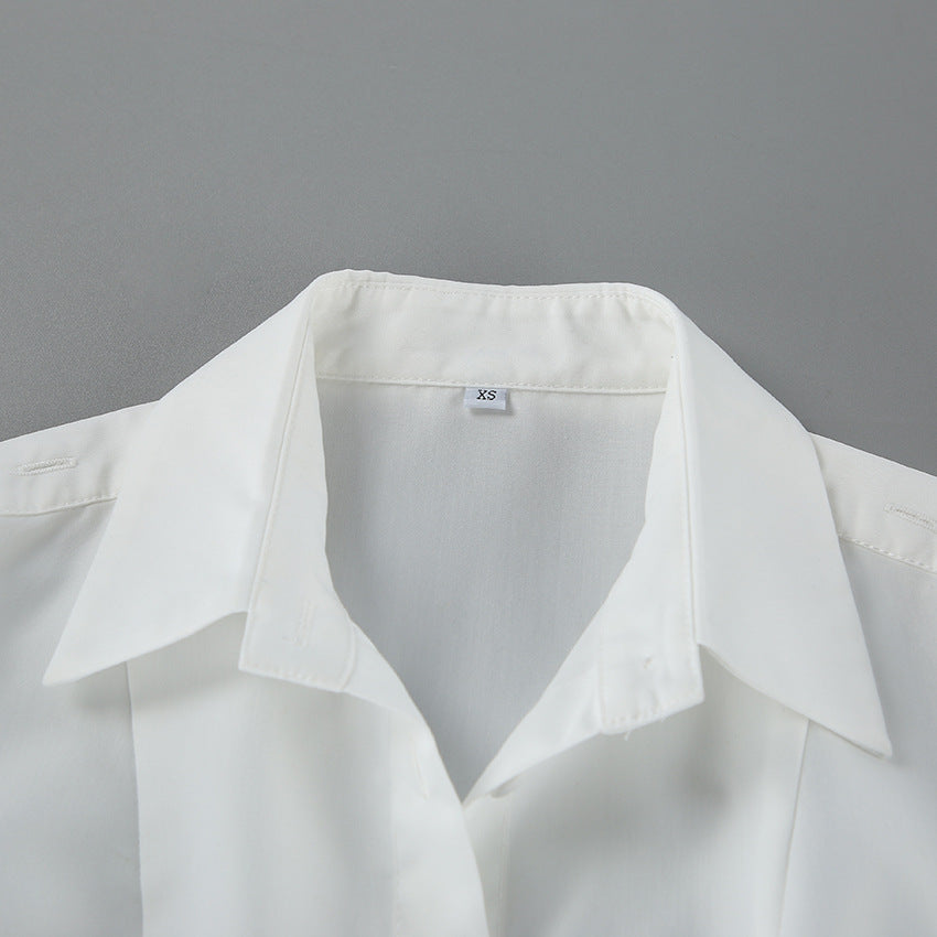 Women's White Button Front Long Sleeve Top