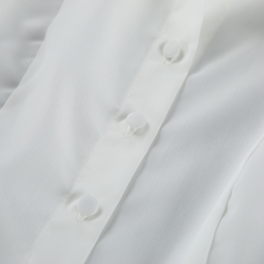 Women's White Button Front Long Sleeve Top