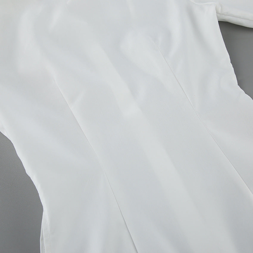 Women's White Button Front Long Sleeve Top