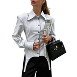 Women's Striped Button Down Collared Top