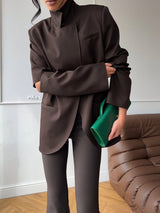 Women's Brown Long Sleeve Front Pocket Jacket